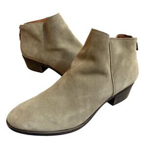 Lucky Brand Bremma Women's Ankle Bootie 11 Tan Khaki Leather Boots 1" Block Heel